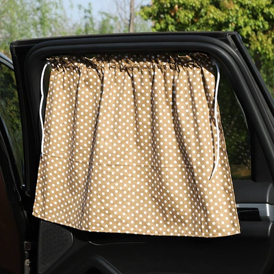 heat insulation sunshade children's cartoon, Sun shade - curry-color-wave-dot-leaflet-boundless