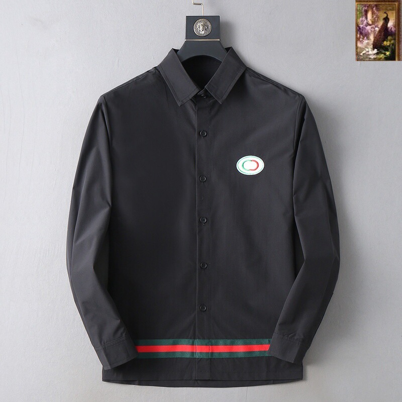 1.1 Authentic MIU new BLCG classic double-C embroidered red and green woven tape patchwork GUCTB long-sleeve shirt 1.1 Authentic MIU new BLCG classic double-C embroidered red and green woven tape patchwork GUCTB long-sleeve shirt