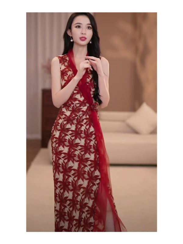 小衆はフランス式の超美しいお姉さんの風情の万種の赤いノースリーブのワンピースの子供の夏の高級感にぶつかりません。|undefined