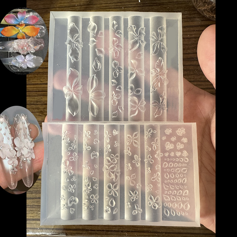 New Nail Art Molds in Various Sizes for Hand-Carved Ice Flowers, Small Floral Designs, Butterfly Orchids, Silicone Wearable Nail Decorations, and Nail Tools