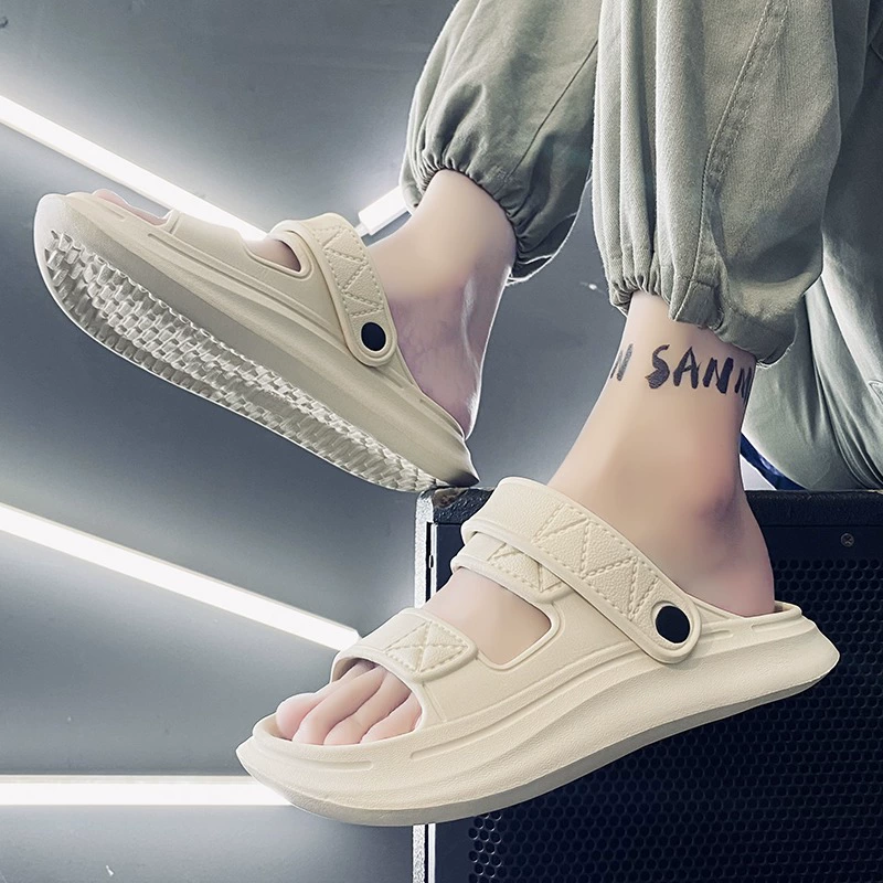 Мужские шлепанцы для двух видов одежды, летняя верхняя одежда, нескользящие, ощущения какашек, спортивные сандалии для вождения, пляжные и морские сандалии 2024, новый стиль