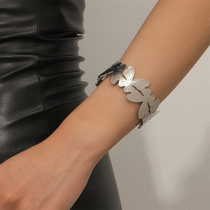 Nuevo pulsera de acero inoxidable europea y americana ancha ajustable tamaño serie de pulsera de hoja de mujer hueco elegante