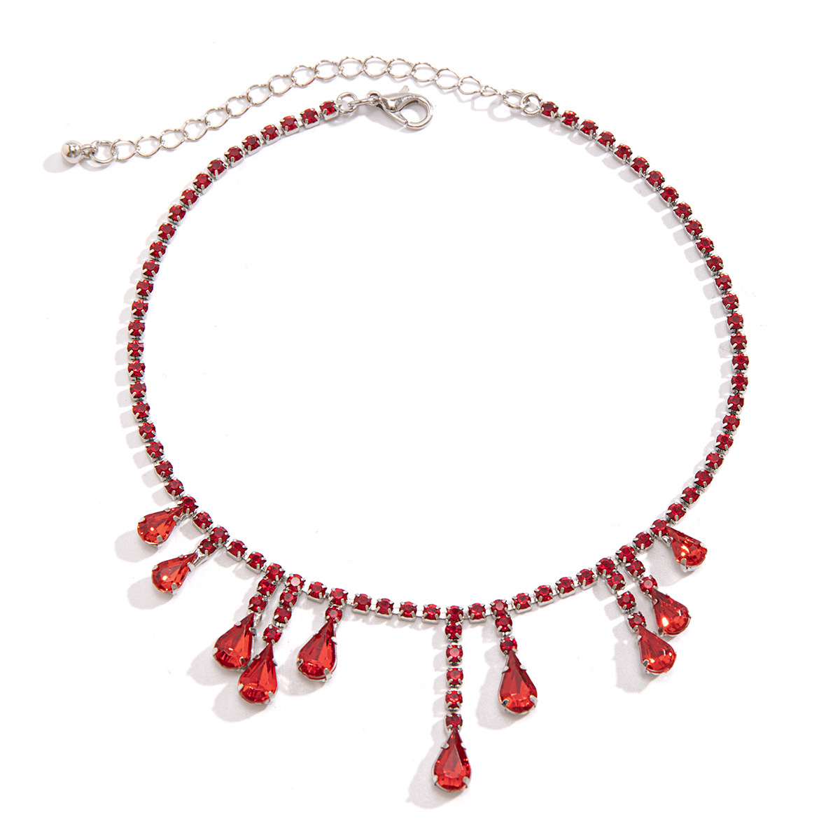 Girocollo goth con perline e frange a goccia di cristallo rosso_voghion.com