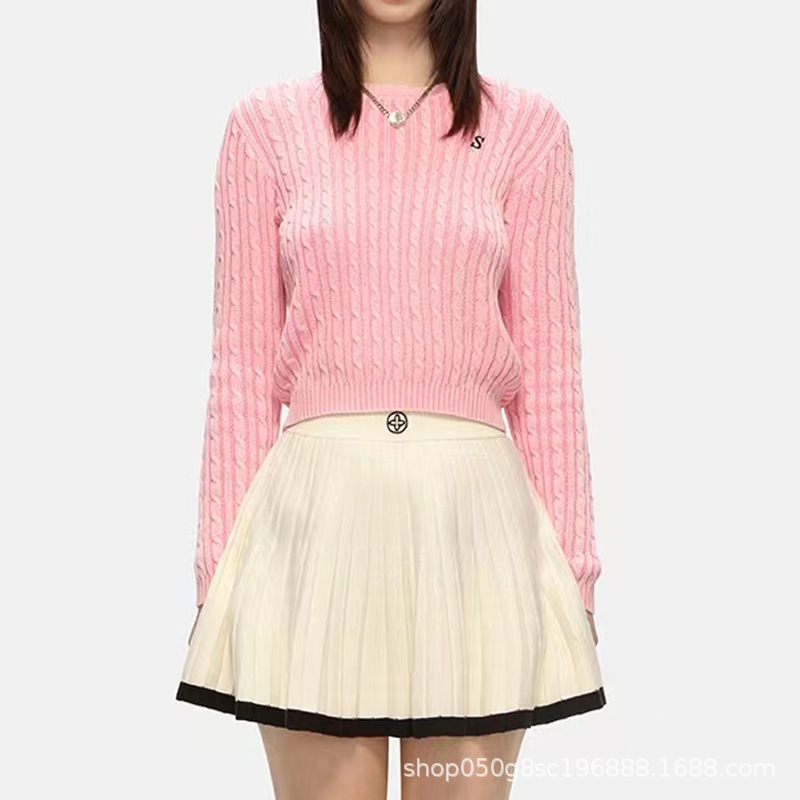 SMFK retro College Classic sweater woolen cotton twisted slim pullover long sleeve top for women SMFK retro College Classic sweater woolen cotton twisted slim pullover long sleeve top for women