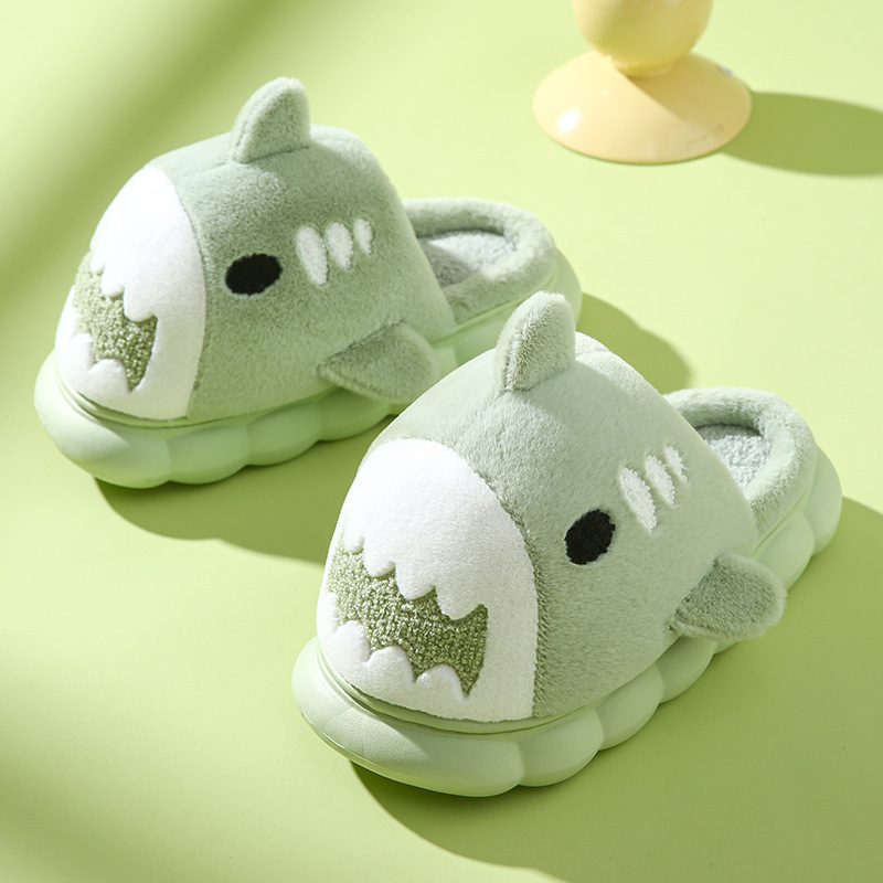 Zapatillas de algodón para padres e hijos, zapatillas de algodón de tiburón de suela gruesa de invierno, zapatillas de algodón cálidas de felpa antideslizantes para interiores para el hogar para mujer