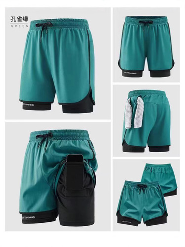 Athletic Shorts Running-Specific Loose Non-Slip Three-Piece Pants Double-Layer Quick-Dry Workwear Casual Pants Printed