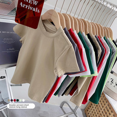 Children's Pure Color Refined Cotton Short Sleeve T-Shirt 2023 Spring and Summer New Middle and Large Children's Stylish Base Shirt for Boys and Girls Trendy Children's Clothing
