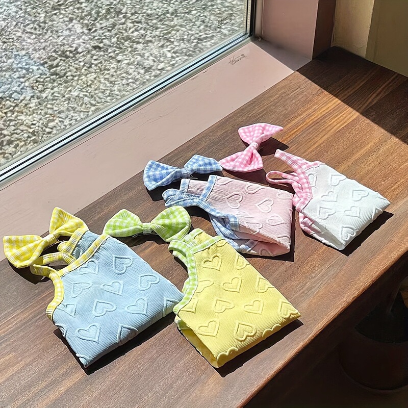 Spring and Summer Thin Pet Embossed Heart Suspender Hairpin Set Cute Dog Clothes Short-Sleeved Vest Trendy Brand
