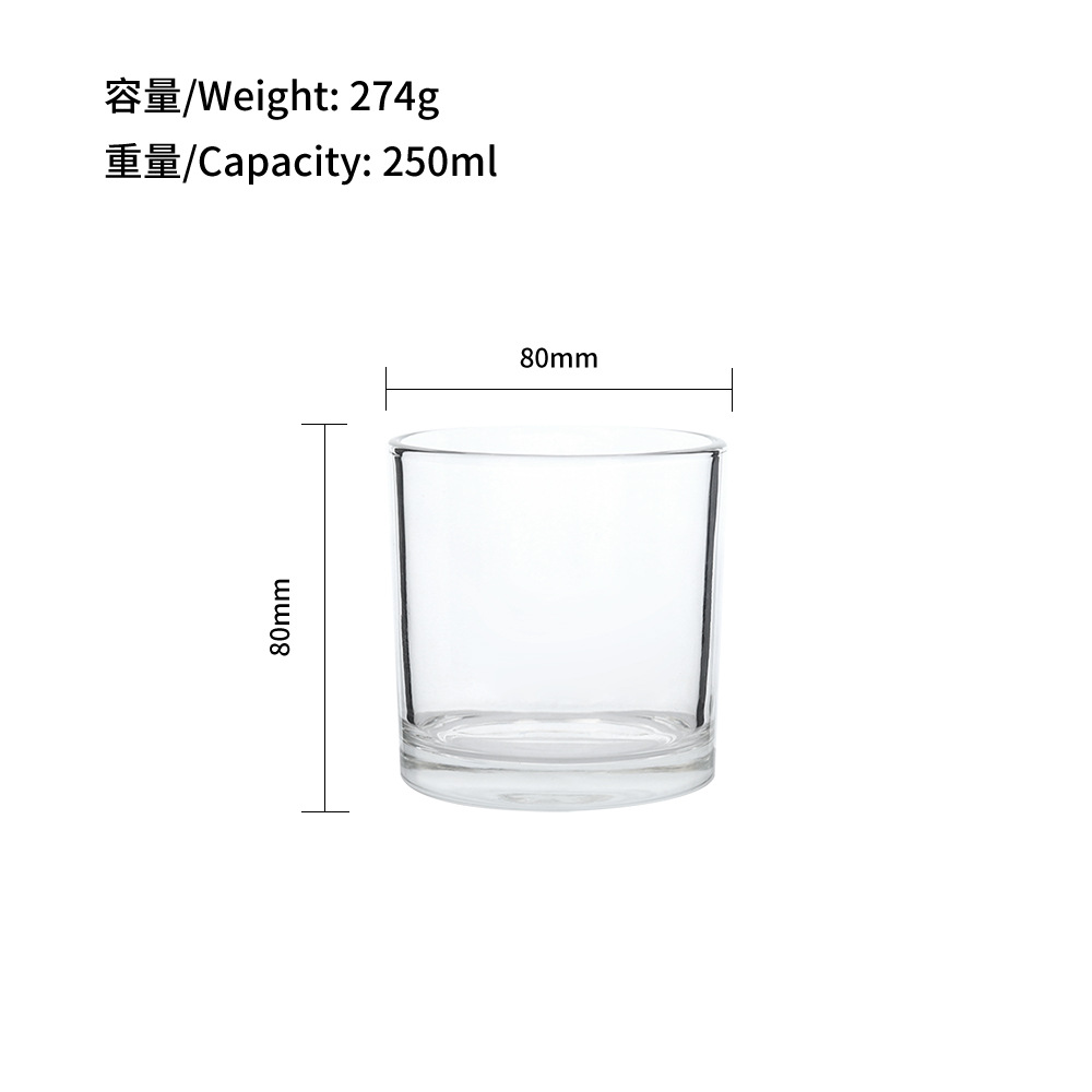 Hot sale Amazon de alta calidad vidrio transparente vela taza taza de frasco de frasco de frasco de frasco 80 90