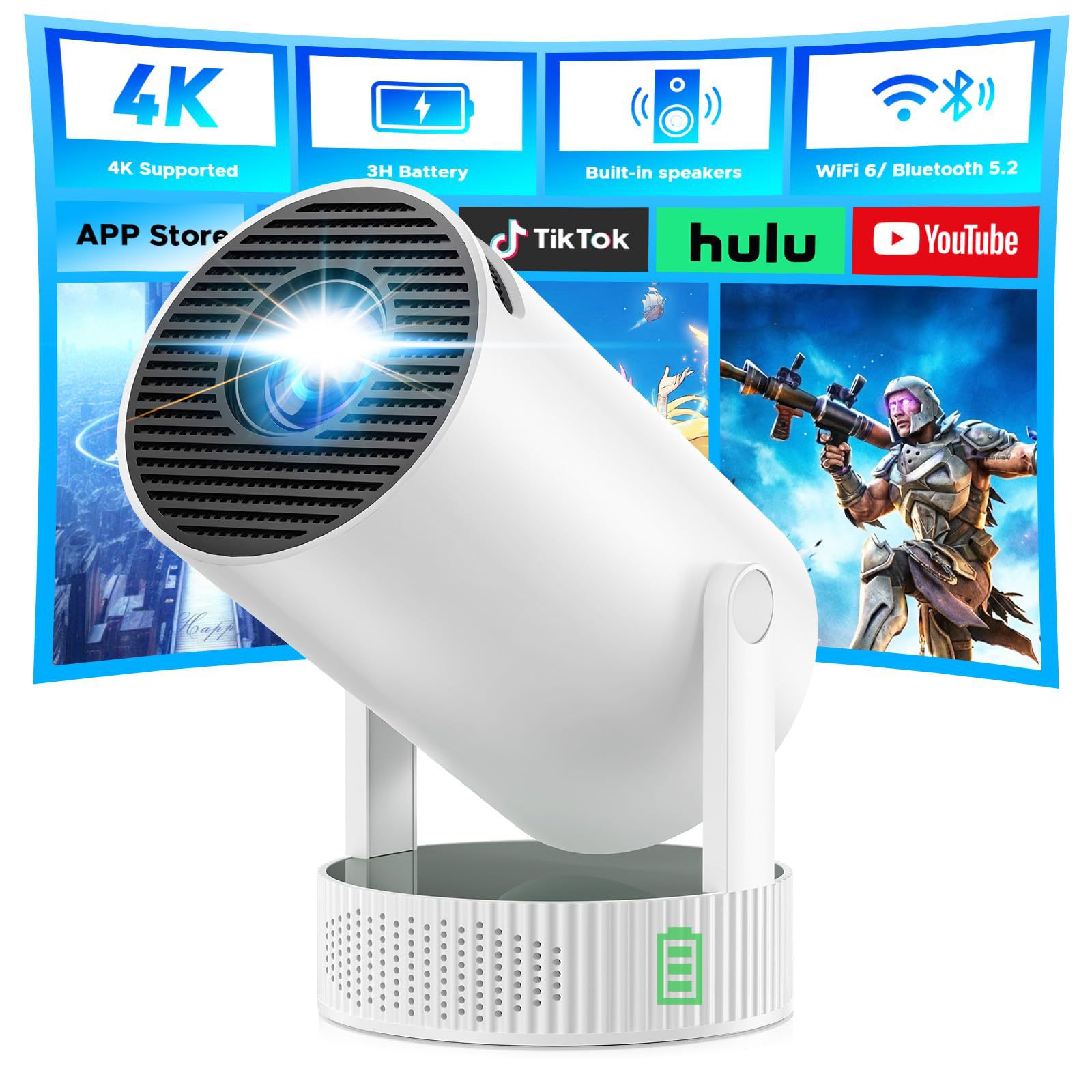 Built-in Battery, 4K Supported Android 11.0 Smart Outdoor Pr