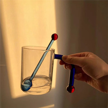 高颜值创意把手玻璃马克杯ins彩色拼接可爱杯子牛奶杯玻璃咖啡杯