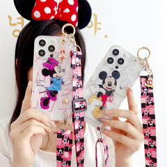 適用蘋果14promax腕帶手機殼米老鼠米妮iPhone12pro斜跨軟套13女8