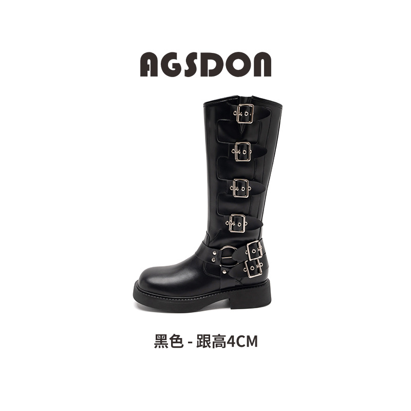 Botas largas Augu Shiden para mujer, nueva colección otoño-invierno 2025, estilo vaquero occidental, retro, moda británica, botas de motociclista.