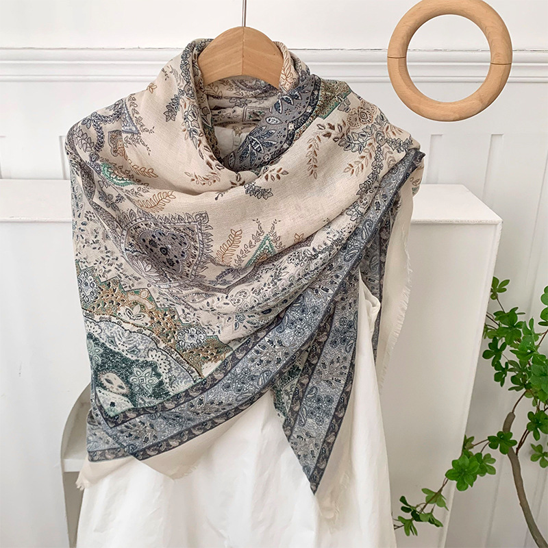 Bufanda de seda, bufanda cuadrada, sensación de alta calidad, estilo bohemio, multiusos, todo fósforo, bufanda, bufanda, pañuelo en la cabeza, chal exterior
