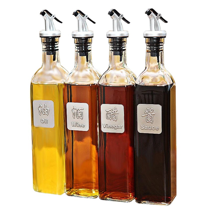 Oil Pot 500ml Glass Oil Bottle Kitchen Household Oil Control Soy Sauce Oil Vinegar Bottle Seasoning Bottle Seasoning Bottle suit Wholesale