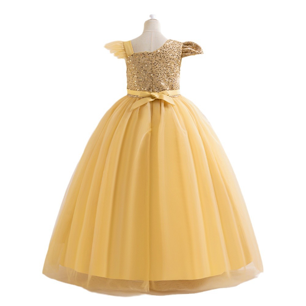 Europa y los Estados Unidos nuevos vestidos de niños de hombro inclinado esquinilla vestido de princesa vestido de boda floral vestido de noche piano vestido