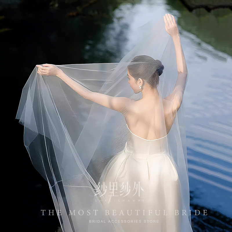 Korean Crystal Plain Gauze High-Definition Ultra-Transparent Soft Gauze Bridal Wedding Veil High-End Photo Studio Travel Photography Photo and Makeup Styling Korean Crystal Plain Gauze High-Definition Ultra-Transparent Soft Gauze Bridal Wedding Veil High-End Photo Studio Travel Photography Photo and Makeup Styling