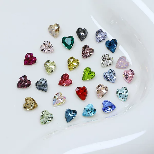 Dongzhou nail drill 5.5MM peach heart pointed bottom drill color heart glass drill DIY jewelry accessories nail decoration drill