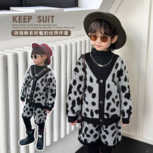 男童春款针织开衫两件套2025新款儿童痞帅气豹纹外套宝宝洋气套装