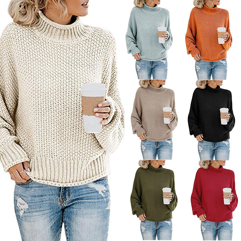 2023 autumn and winter new sweater European and American foreign trade women's thick line high collar pullover sweater women