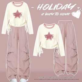 品质原创大量现货秋款女童套装女运动复古港风春秋款