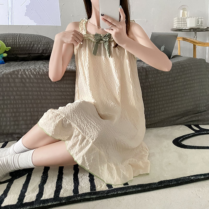 Pijama de verano espuma de algodón arrugado arco de arco dulce pijama de estudiante mujer ropa casera ropa de vestir comercio exterior