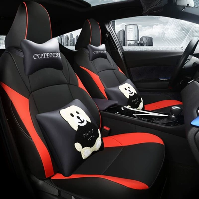 Special Seat Cover Cushion Car Seat, Four Seasons Pad - black-and-red-full-leather-cartoon-version-chr-special-five-seats