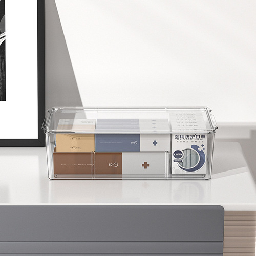Overflow purchase three-compartment large-capacity storage box simple transparent PET desktop detachable medicine box organizer