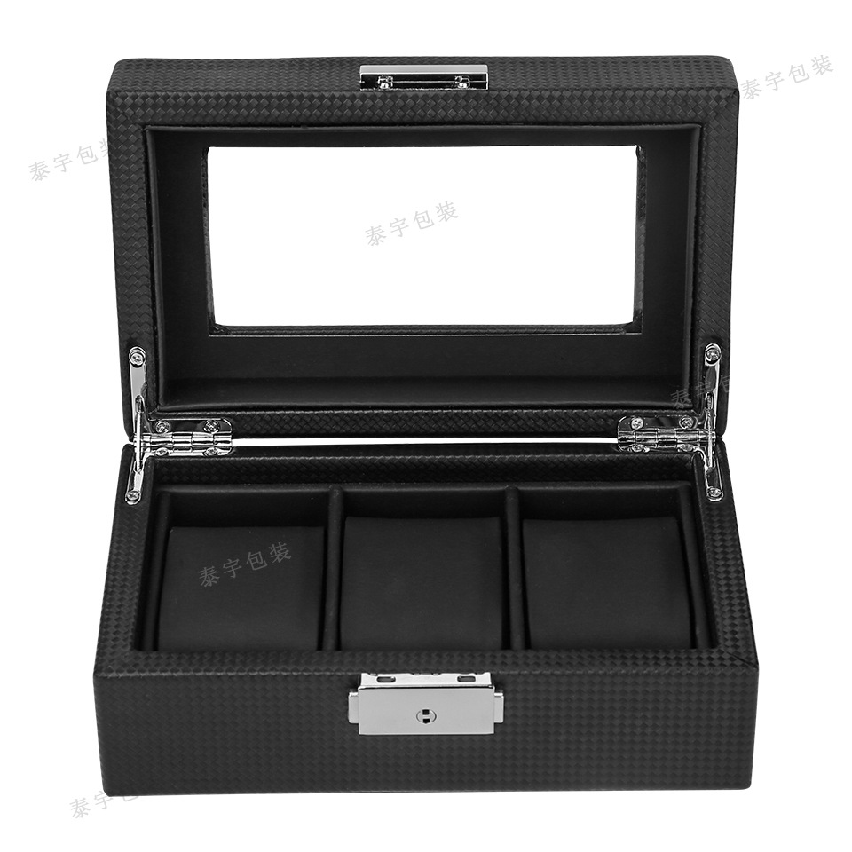 Fabricante en stock nuevo 3-bit de fibra de carbono Negro Reloj de almacenamiento caja de presentación 3 caja de reloj