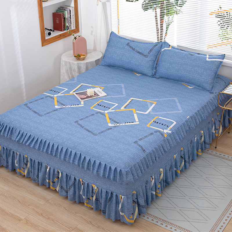 Bedskirt Bedspread Three-Piece Set Simmons Protective Cover Double Bedspread Small Lace Bed Cover Printed Bed Skirt 1.8 Bed 2.0