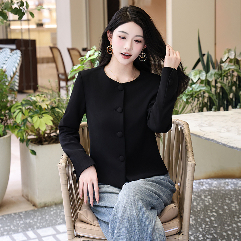 Black Short Chanel-Style Jacket for Women, Spring and Autumn 2025 New Autumn Jacket, Women's Small Blazer, Solid Color Top