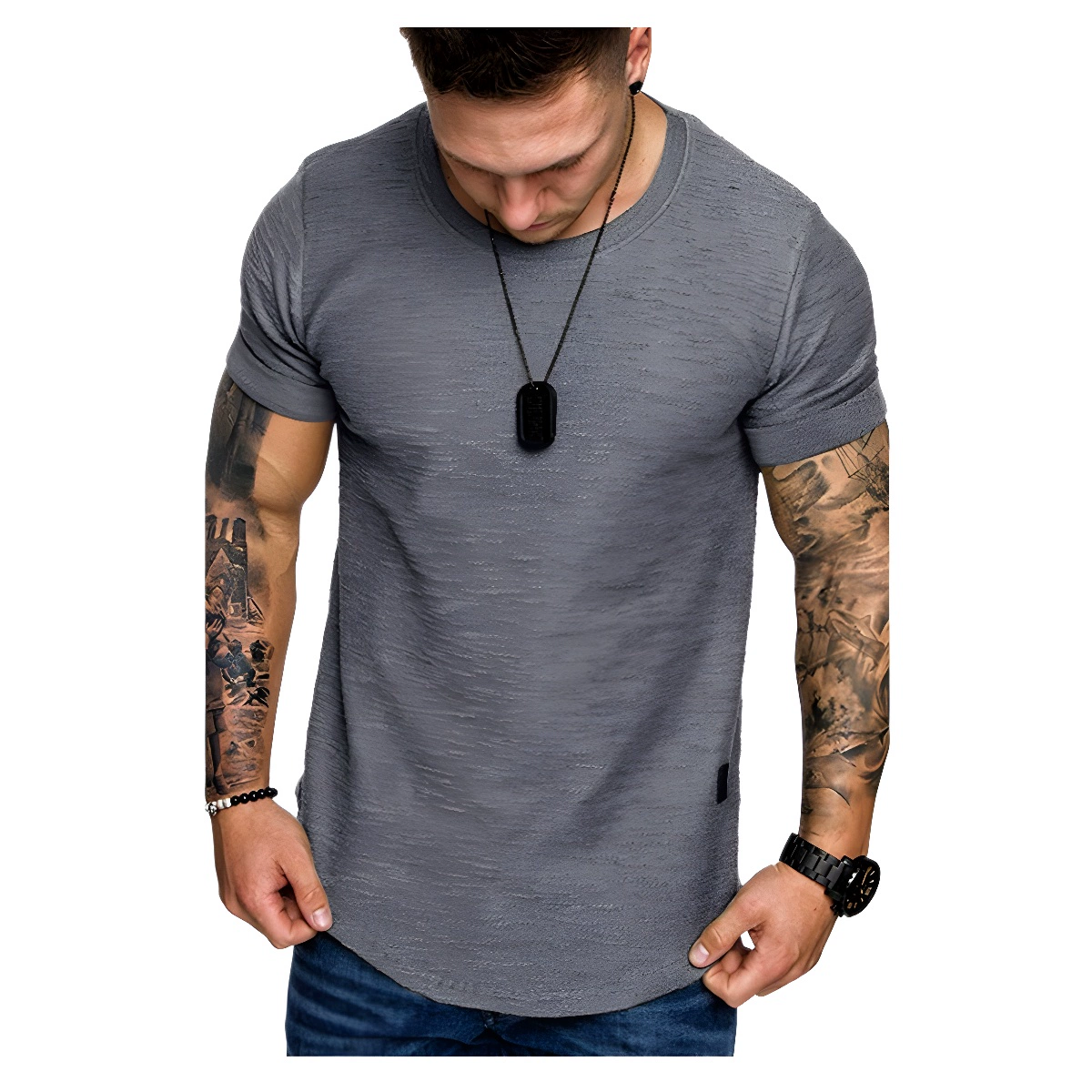 Мужская хлопковая тонкая футболка с круглым вырезом и короткими рукавами для внешней торговли, летняя модная спортивная тонкая популярная футболка для отдыха и бега