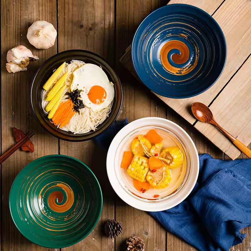 Nuevo restaurante personalizado tazón de altavoz de 8 pulgadas hogar creativo tazón de fideos instantáneos restaurante ensaladera tazón para hornear bajo vidriado