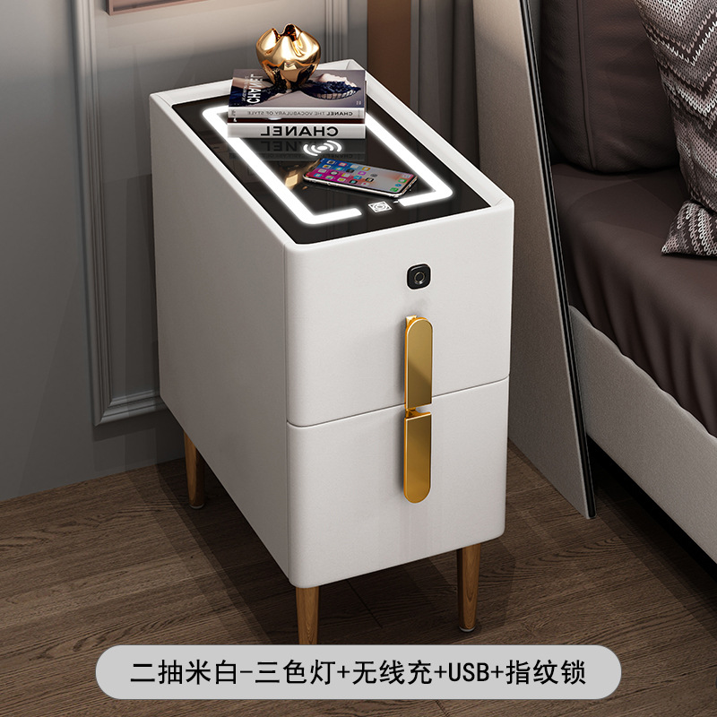 라이스 화이트 3 색 램프 + 무선 충전 + usb + 지문 잠금 단단한 나무