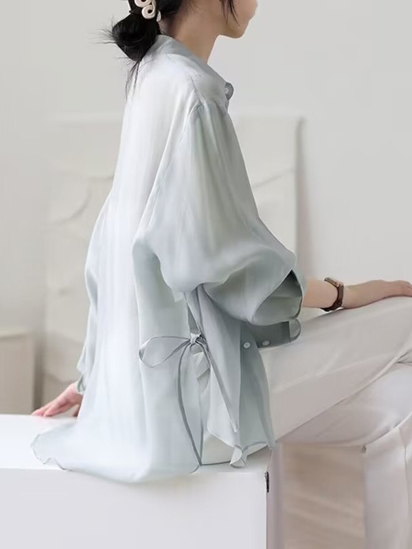 Ice Silk Chiffon Shirt Women's Summer 2025 New Thin Outer Strap Cardigan Sunscreen Coat Top