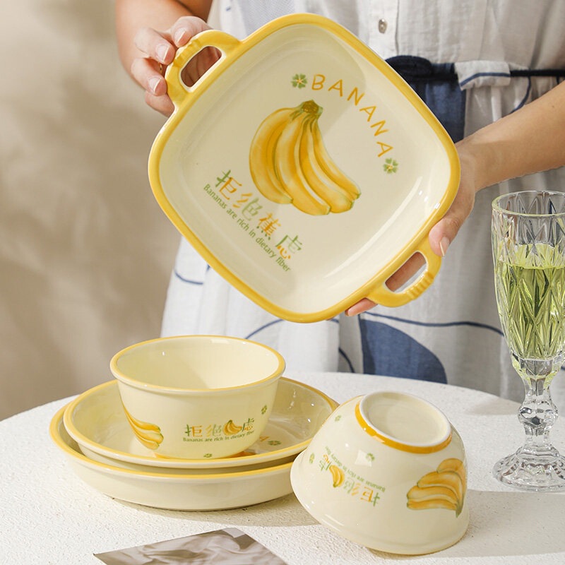 Anxiety-Relief Ceramic Dinnerware Set for One Person, Rice Bowl, Plate, Noodle Bowl, Home Use, Underglaze Color, Trendy Bowls and Plates Anxiety-Relief Ceramic Dinnerware Set for One Person, Rice Bowl, Plate, Noodle Bowl, Home Use, Underglaze Color, Trendy Bowls and Plates