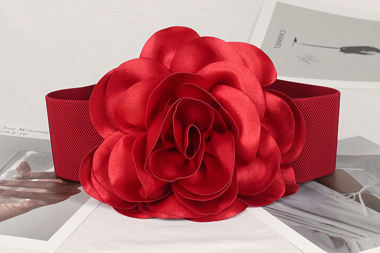 7.5cm Wide Waist Belt Women's Rose Versatile Elastic Waistband Fashionable Temperament Three-dimensional Large Flower Decoration Accessories_voghion.com