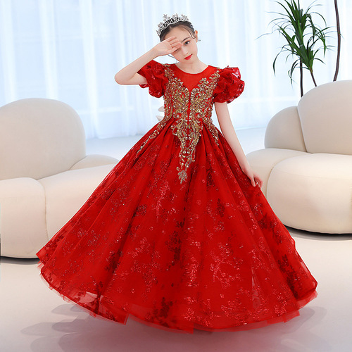 Children's formal wear fashion show 2024 autumn and winter, little girl sequin tulle princess dress, host piano performance costume
