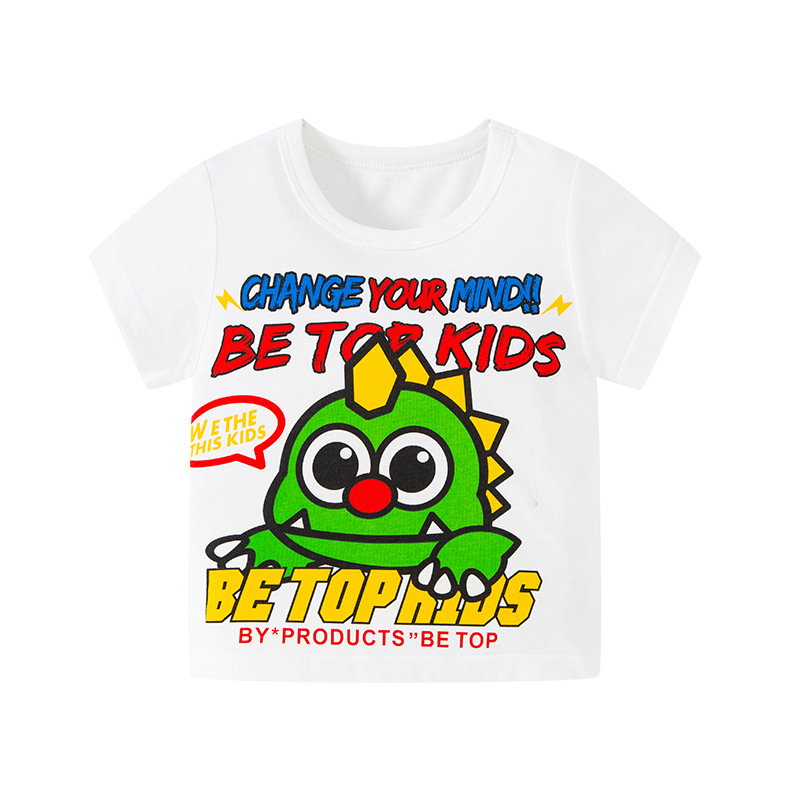 2024 nueva camiseta de dibujos animados para niños de verano estilo coreano transfronterizo dinosaurio Algodón puro bebé Top camiseta de moda para niños