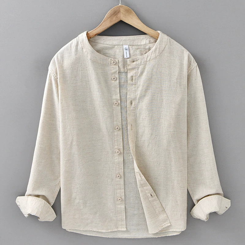 Весенне-летняя льняная рубашка с длинными рукавами, мужская повседневная универсальная литературная свободная рубашка в японском стиле в стиле ретро из хлопка и льна 912