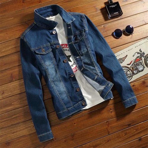 23 Men's Korean Style Fitted Casual Denim Jacket Spring and Autumn Season Student Trendy Cool Denim Coat
