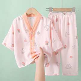 黁白夏季儿童睡衣女童男童七分袖云朵棉女孩中大童家居服套装宝宝