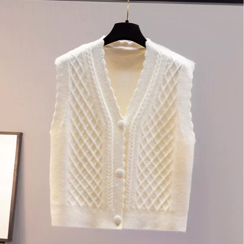 Вязаный осенний жилет, короткий шерстяной кардиган, свитер, oversize, V-образный вырез