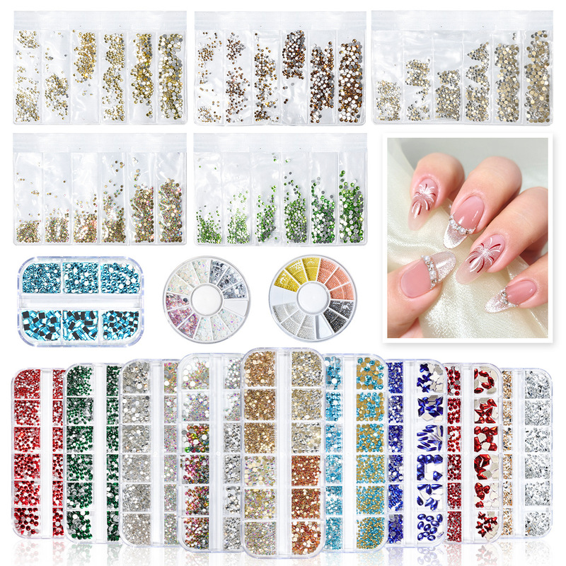 Nail Art 12-Grid Mixed Popular Resin Flat-Bottomed Irregular-Shaped Mini Acrylic Nail Art Rhinestones