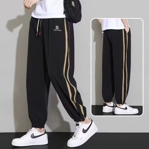 All-matched casual pants, men's loose straight casual pants, trendy men's strap-legged pants, all-matched ins, Hong Kong fashion men's pants
