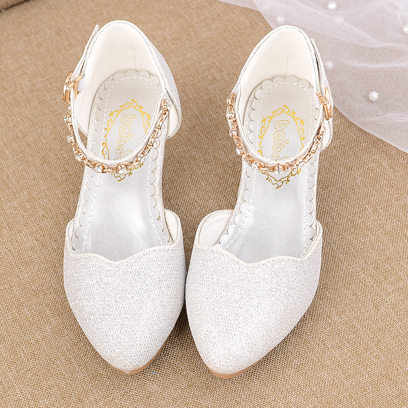 Fashionable Children's Princess Shoes 2025 New Model Student Performance Shoes Silver Girls' High Heels Girls' Leather Shoes Single Shoes