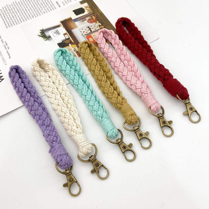 Amazon Foreign Trade Supply Mobile Phone Chain Bracelet Hanging Ornaments Hand-woven Hemp Cotton Rope Keychain Pendant Accessories