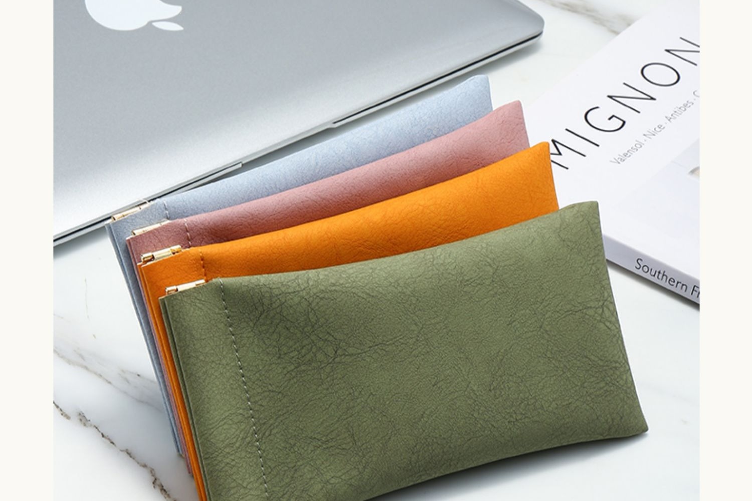 Leather Magnetic Glasses Pouch Mini Auto-Close Eyewear Bag Portable Lipstick Case Green quality and texture