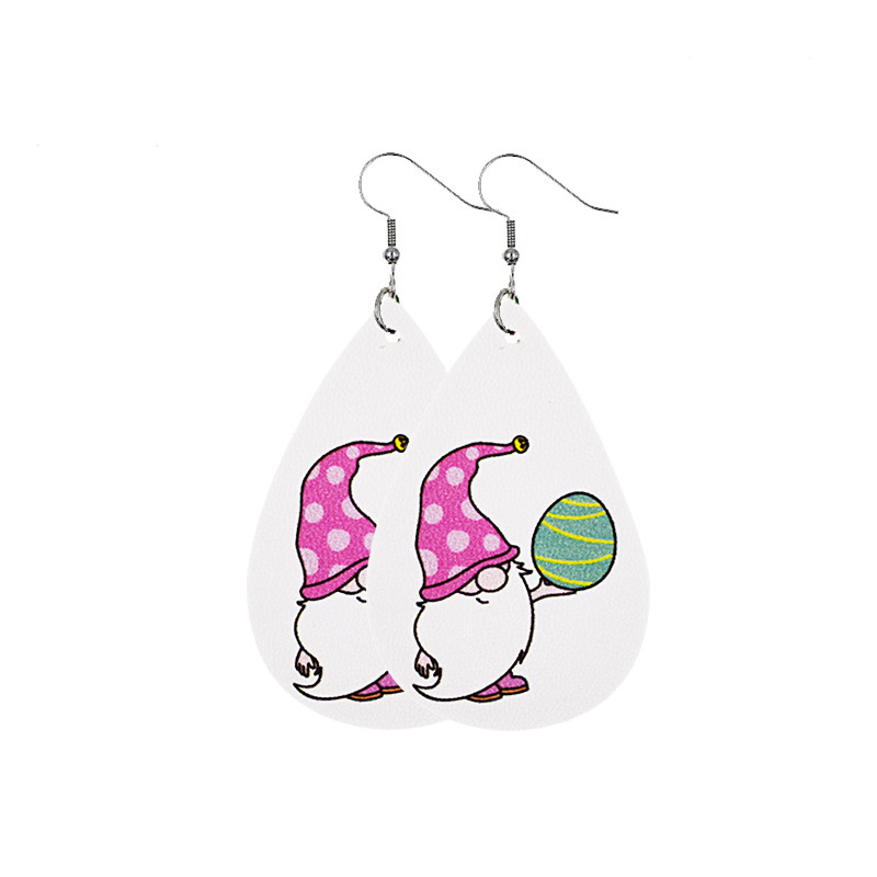 1 Pair Fashion Doll Water Droplets Egg Pu Leather Patchwork Easter Women's Drop Earrings display picture 5