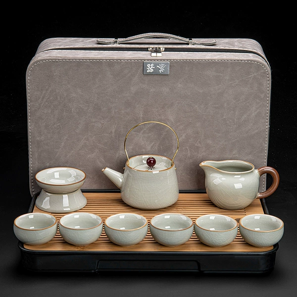 [Travel model] Mihuang Ru kiln, the hometown of Liliang Pot, 9 -piece set+tea tray+bag (travel tea set)